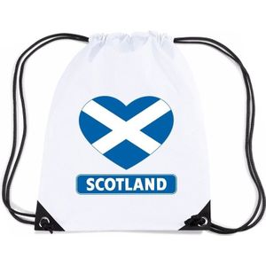 Schotland nylon rijgkoord rugzak/ sporttas wit met Schotse vlag in hart