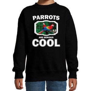 Dieren papegaaien sweater zwart kinderen - parrots are serious cool trui jongens/ meisjes - cadeau papegaai/ papegaaien liefhebber - kinderkleding / kleding