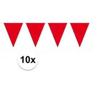 10x vlaggenlijn / slinger rood 10 meter - totaal 100 meter - slingers