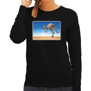 Dieren sweater kangoeroes foto - zwart - dames - Australische dieren/ kangoeroe cadeau trui - kleding / sweat shirt