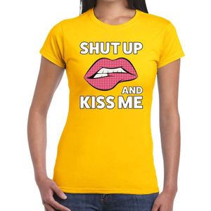 Shut up and kiss me t-shirt geel dames - feest shirts dames
