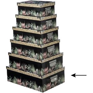 5Five Opbergdoos/box - 3x - zwart - L48 x B33.5 x H16 cm - Stevig karton - Junglebox