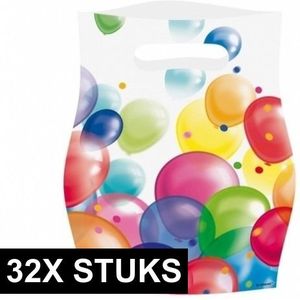 Feestzakjes met ballonnenopdruk plastic - 32x stuks - uitdeelzakjes