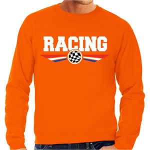 Racing coureur supporter sweater / trui met Nederlandse vlag oranje voor heren -  race thema / race supporter