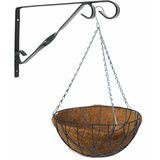 Hanging basket donkergroen 40 cm met klassieke muurhaak zwart en kokos inlegvel - metaal - complete hangmand set