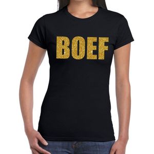 Boef glitter goud tekst t-shirt zwart dames - dames shirt  Boef in gouden glitter letters