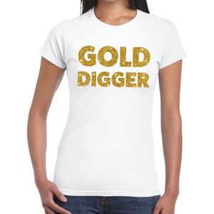 Gold Digger gouden glitter tekst t-shirt wit dames - dames shirt Gold Digger