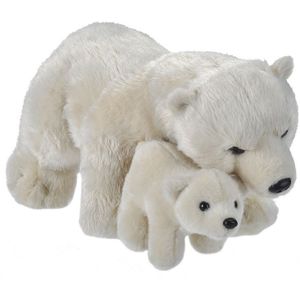 Pluche witte ijsbeer met jong knuffel 38 cm - IJsberen pooldieren knuffels - Speelgoed voor kinderen