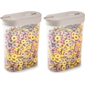Plasticforte Voedselcontainer strooibus - 2x - beige - inhoud 1 liter - kunststof - 15 x 7 x 19 cm