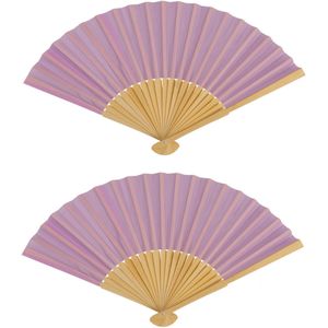 Spaanse handwaaier - 4x - pastelkleuren - lila paars - bamboe/papier - 21 cm