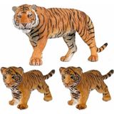 Plastic speelgoed figuren dieren setje van 3x stuks tijgers familie. Moeder en 2x kinderen. Respectievelijk 15 en 3,5 cm