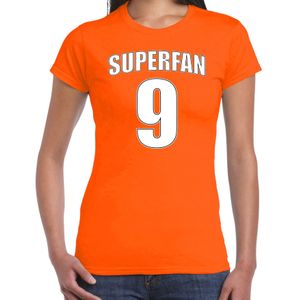 Oranje t-shirt voor dames - Superfan nummer 9 - Nederland supporter - EK/ WK shirt / outfit
