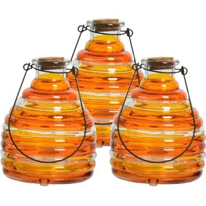 Decoris Wespenvanger/wespenval - 3x - glas - oranje - D13 x H17 cm