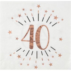 Santex Verjaardag feest servetten leeftijd - 10x - 40 jaar - rose goud - 33 x 33 cm