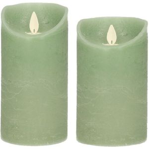 Set van 2x Stuks Jade Groen Led Kaarsen met Bewegende Vlam - 12.5 en 15 cm
