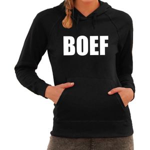 BOEF tekst hoodie zwart voor dames - zwarte fun sweater/trui met capuchon