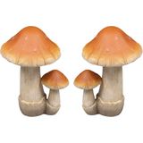 Deco huis/tuin beeldje paddenstoel setje - 2x - boleet - bruin/wit - 8 x 13 cm - Herfst decoratie