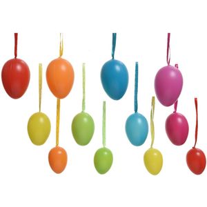 12x Gekleurde plastic/kunststof Paaseieren 6 cm - Paaseitjes voor Paastakken  - Paasversiering/decoratie Pasen