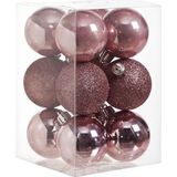 24x stuks kunststof kerstballen mix van donkerblauw en roze 6 cm - Kerstversiering