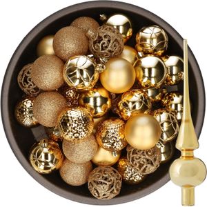 Decoris Kerstballen - 37x stuks - 6 cm - goud - kunststof - incl. glazen piek glans
