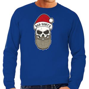 Bad Santa foute Kerstsweater / Kerst trui blauw voor heren - Kerstkleding / Christmas outfit