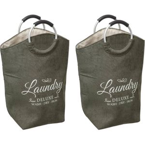 5Five Wasmand XXL wasgoed zak met hengsels - 2x - olijfgroen - 35 liter - 52 x 28 x 60 cm
