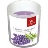 12x Geurkaarsen lavendel in glazen houder 25 branduren - Geurkaarsen lavendel geur - Woondecoraties