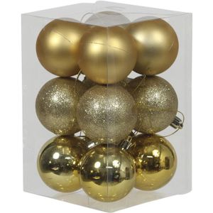 12x Gouden kunststof kerstballen 6 cm - Glans/mat/glitter - Onbreekbare plastic kerstballen goud