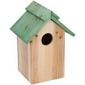 Voordeel pakket 10x houten vogelhuisjes/nestkastjes met groen dak 24 cm - Vogelhuisjes tuindecoraties