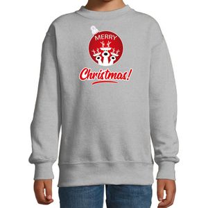 Rendier Kerstbal sweater / Kerst trui Merry Christmas grijs voor kinderen - Kerstkleding / Christmas outfit