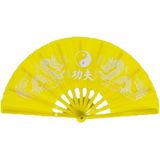 4x stuks handwaaiers/Tai Chi waaiers Yin Yang geel - polyester - Verkoeling in de zomer