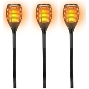 Set van 6x stuks Halloween horror decoratie solar LED tuinfakkel zwart 77 cm - Tuinverlichting/thema feestversiering