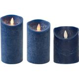 Set van 3x stuks Donkerblauwe Led kaarsen met bewegende vlam - Sfeer stompkaarsen voor binnen