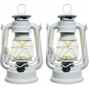 Set van 2x stuks witte LED licht stormlantaarns 25 cm - Campinglamp/campinglicht - Warm witte LED lamp