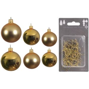 Groot pakket glazen kerstballen goud glans/mat 50x stuks - 4-6-8 cm incl haakjes