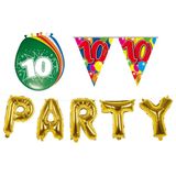 Folat - Verjaardag feestversiering 10 jaar PARTY letters en 16x ballonnen met 2x plastic vlaggetjes