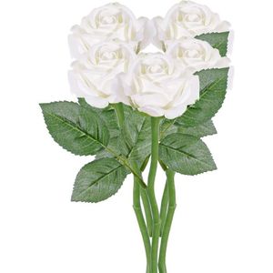 5x Witte rozen/roos kunstbloemen 27 cm - Kunstbloemen boeketten