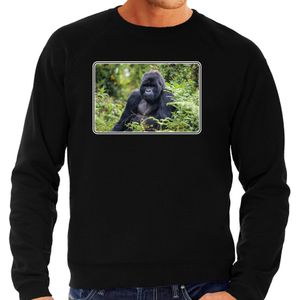 Dieren sweater met apen foto - zwart - voor heren - natuur / Gorilla aap cadeau trui - kleding / sweat shirt