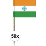 50x Cocktailprikkers India 8 cm vlaggetje landen decoratie - Houten spiesjes met papieren vlaggetje - Wegwerp prikkertjes