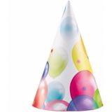 24x stuks Feesthoedjes met ballonnen opdruk van karton - Kinder verjaardag feestje artikelen