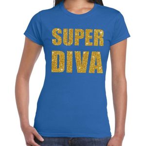 Super Diva gouden glitter tekst t-shirt blauw dames - dames shirt  Super Diva