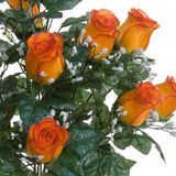 Louis Maes Kunstbloemen boeket rozen/gipskruid - oranje - H56 cm - Bloemstuk - Bladgroen