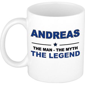 Naam cadeau Andreas - The man, The myth the legend koffie mok / beker 300 ml - naam/namen mokken - Cadeau voor o.a  verjaardag/ vaderdag/ pensioen/ geslaagd/ bedankt