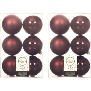 24x stuks kunststof kerstballen mahonie bruin 8 cm - Mat/glans - Onbreekbare plastic kerstballen