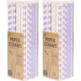 Excellent Houseware Papieren drinkrietjes - 200x - lila / paars - 20 cm