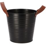 DK Design Plantenpot/bloempot emmer Leather- zink - zwart - D20 x H19 cm