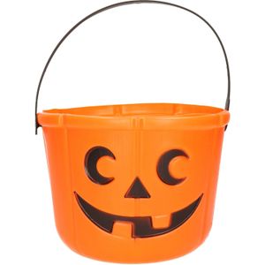 Halloween - pompoen snoepemmertje trick or treat - kunststof - oranje - 12 cm