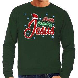 Foute Kersttrui / sweater - Happy Birthday Jesus / Jezus - groen voor heren - kerstkleding / kerst outfit