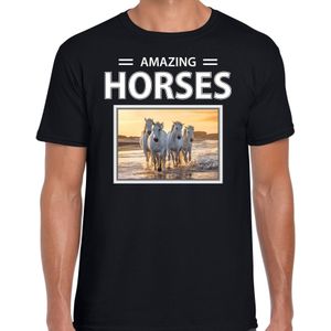 Dieren foto t-shirt wit paard - zwart - heren - amazing horses - cadeau shirt witte paarden liefhebber