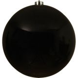 1x Grote zwarte kunststof kerstballen van 20 cm - glans - zwarte kerstboom versiering